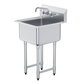 Stainless Steel Prep & Utility Sink, 1 Compartment Free Standing Small Sink Include Faucet & legs, 21"x41" Commercial Single Bowl Sinks for Garag