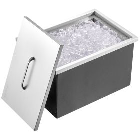 Drop in Ice Chest, 22"L x 17"W x 12"H Stainless Steel Ice Cooler, Commercial Ice Bin with Cover, 40 qt Outdoor Kitchen Ice Bar
